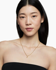 Pavé Initial Pendant in 18K Yellow Gold with Diamond P