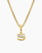 Pavé Initial Pendant in 18K Yellow Gold with Diamond S