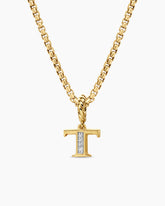 Pavé Initial Pendant in 18K Yellow Gold with Diamond T