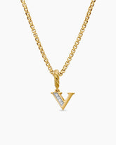 Pavé Initial Pendant in 18K Yellow Gold with Diamond V