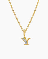 Pavé Initial Pendant in 18K Yellow Gold with Diamond Y