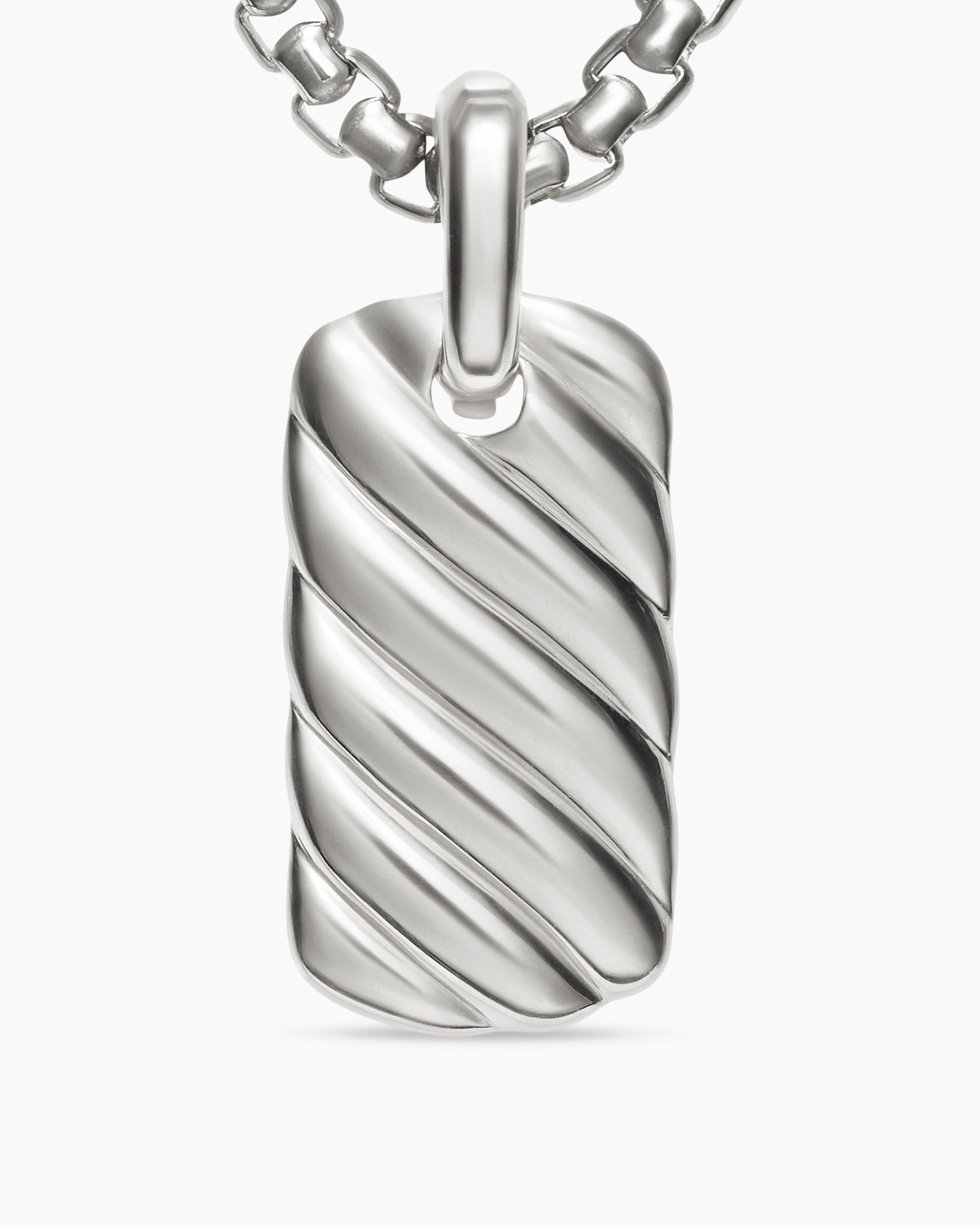 Petite Sculpted Cable Tag in Sterling Silver, 10mm