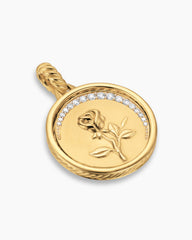 Rose and Thorn Duality Pendant in 18K Yellow Gold with Dark Green Enamel and Diamonds, 22.3mm