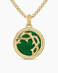 Rose and Thorn Duality Pendant in 18K Yellow Gold with Dark Green Enamel and Diamonds, 22.3mm
