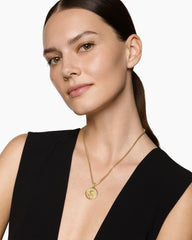 Rose and Thorn Duality Pendant in 18K Yellow Gold with Dark Green Enamel and Diamonds, 22.3mm