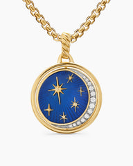 Sun and Moon Duality Pendant in 18K Yellow Gold with Navy Enamel and Diamonds, 22.3mm