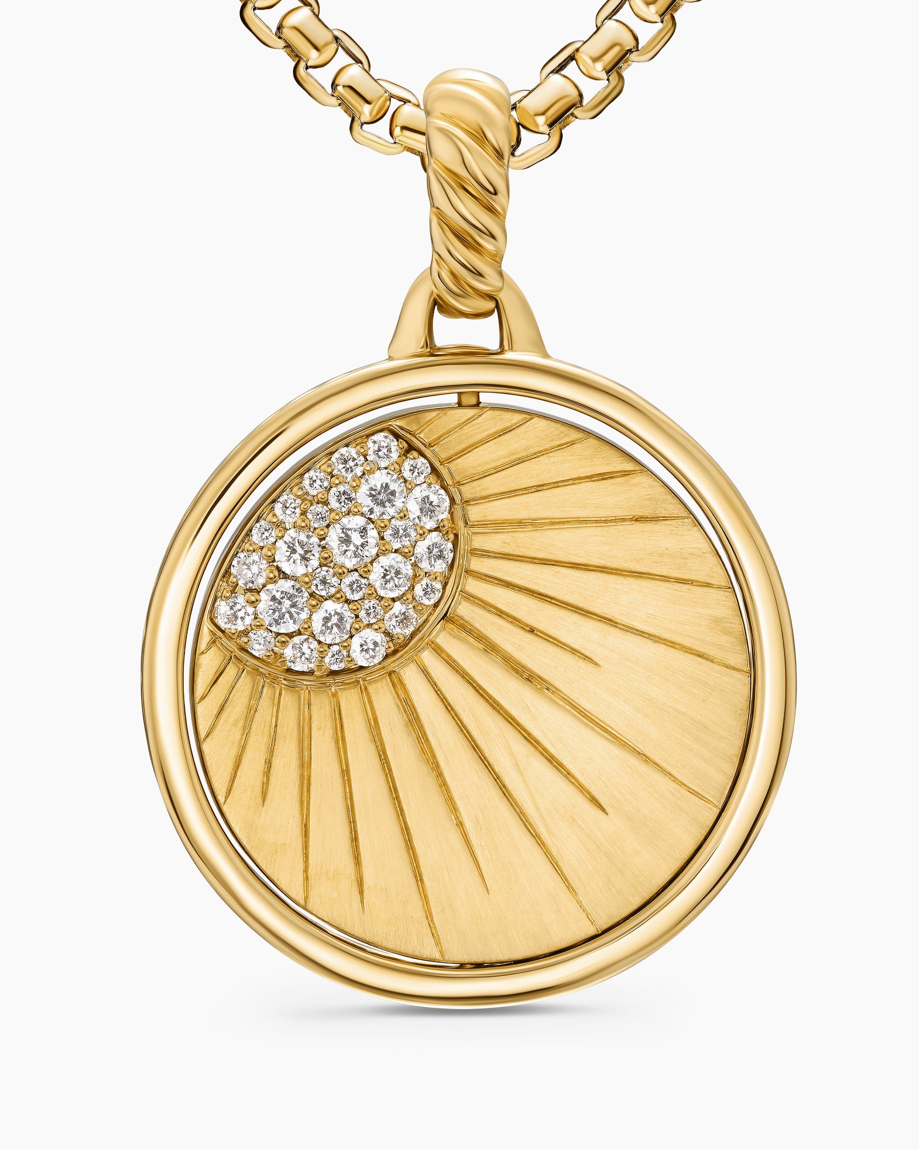 Sun and Moon Duality Pendant in 18K Yellow Gold with Navy Enamel and Diamonds, 22.3mm