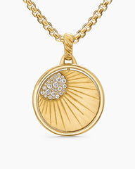 Sun and Moon Duality Pendant in 18K Yellow Gold with Navy Enamel and Diamonds, 22.3mm