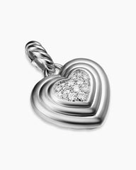 Puffy Heart Amulet in Sterling Silver with Diamonds, 17mm