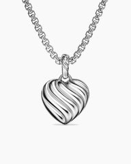 Puffy Heart Amulet in Sterling Silver with Diamonds, 17mm