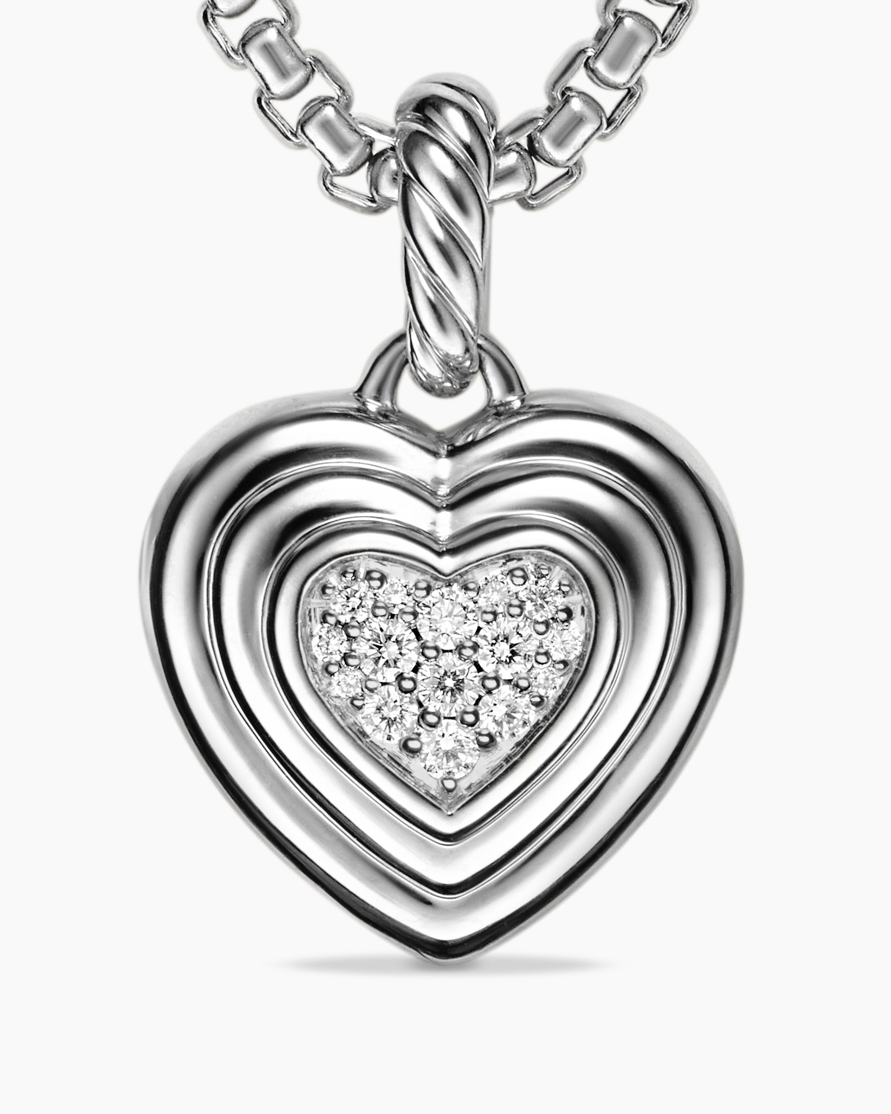 Puffy Heart Amulet in Sterling Silver with Diamonds, 17mm