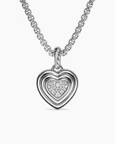 Puffy Heart Amulet in Sterling Silver with Diamonds, 17mm