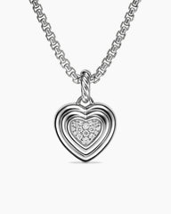 Puffy Heart Amulet in Sterling Silver with Diamonds, 17mm