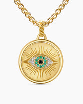 Protection and Health Duality Pendant in 18K Yellow Gold with Dark Green Enamel, Emeralds and Diamonds, 22.3mm