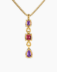 Marbella Y Pendant in 18K Yellow Gold with Amethyst and Rhodolite Garnet, 57.8mm