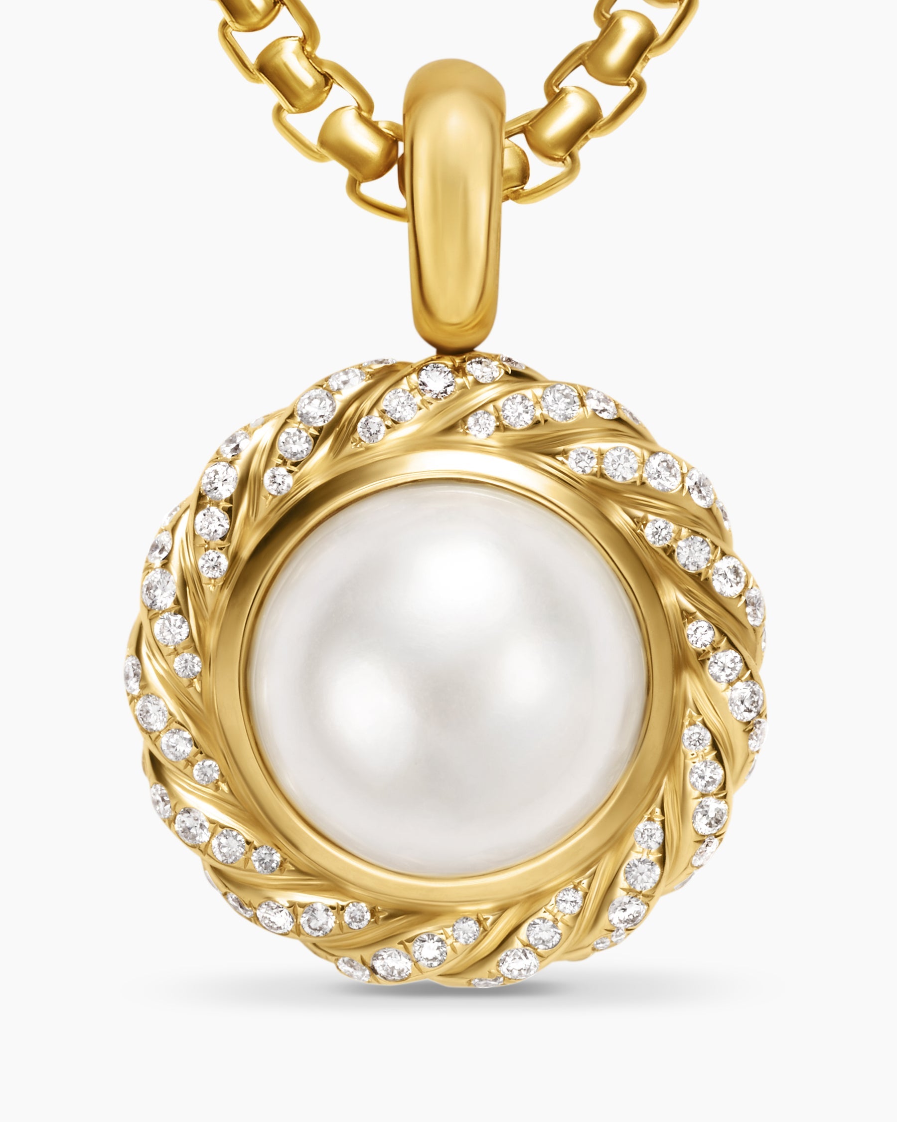 Pearl Classics Cable Halo Amulet in 18K Yellow Gold with Diamonds, 18.8mm
