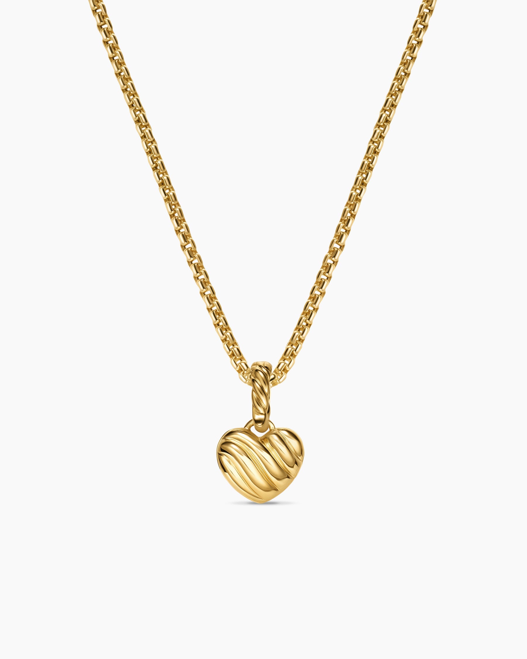 Petite Pavé Heart Amulet in 18K Yellow Gold with Pink Sapphires, 7.4mm