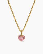 Petite Pavé Heart Amulet in 18K Yellow Gold with Pink Sapphires, 7.4mm