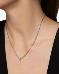 Micro Pavé Cross Amulet in Sterling Silver with Diamonds, 8mm