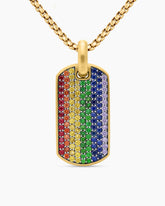 Chevron Tag in 18K Yellow Gold with Rainbow Pavé, 35mm
