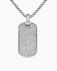 Chevron Tag in Sterling Silver with Diamonds, 35mm