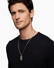 Chevron Tag in Sterling Silver with Rainbow Pavé, 35mm