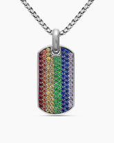 Chevron Tag in Sterling Silver with Rainbow Pavé, 35mm