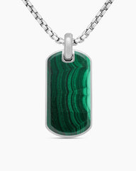 Chevron Tag in Sterling Silver with Malachite, 35mm