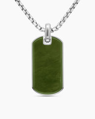 Chevron Tag in Sterling Silver with Nephrite Jade, 35mm