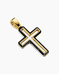 Forged Carbon Cross Pendant in 18K Yellow Gold, 24mm