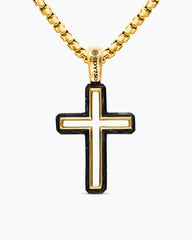 Forged Carbon Cross Pendant in 18K Yellow Gold, 24mm