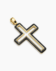 Forged Carbon Cross Pendant in 18K Yellow Gold, 37mm