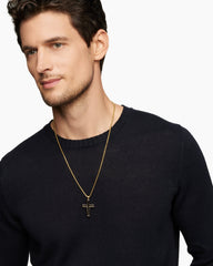 Forged Carbon Cross Pendant in 18K Yellow Gold, 37mm
