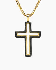 Forged Carbon Cross Pendant in 18K Yellow Gold, 37mm