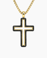 Forged Carbon Cross Pendant in 18K Yellow Gold, 37mm