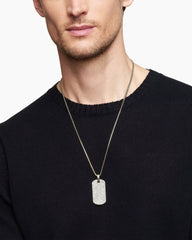 Chevron Tag in Sterling Silver with Diamonds, 42mm