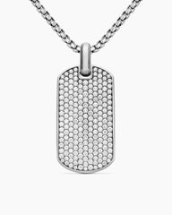 Chevron Tag in Sterling Silver with Diamonds, 42mm