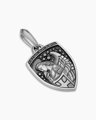St. Michael Amulet in Sterling Silver with Black Diamonds, 26mm