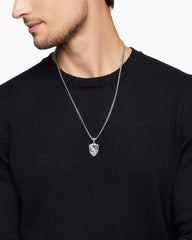 St. Michael Amulet in Sterling Silver with Black Diamonds, 26mm