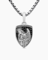St. Michael Amulet in Sterling Silver with Black Diamonds, 26mm