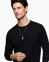 Cross Pendant in 18K Yellow Gold with Diamonds, 34mm