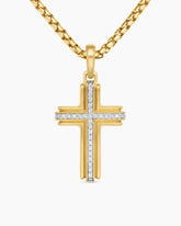 Cross Pendant in 18K Yellow Gold with Diamonds, 34mm
