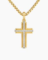 Cross Pendant in 18K Yellow Gold with Diamonds, 34mm