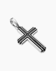 Cross Pendant in Sterling Silver with Black Diamonds, 34mm