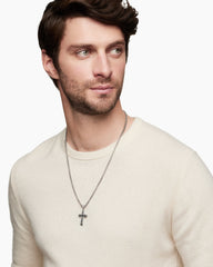 Cross Pendant in Sterling Silver with Black Diamonds, 34mm