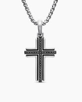 Cross Pendant in Sterling Silver with Black Diamonds, 34mm