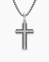 Cross Pendant in Sterling Silver with Diamonds, 34mm