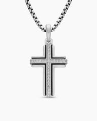 Cross Pendant in Sterling Silver with Diamonds, 34mm