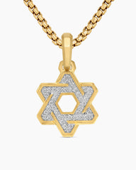 Deco Star of David Pendant in 18K Yellow Gold with Diamonds, 19.5mm