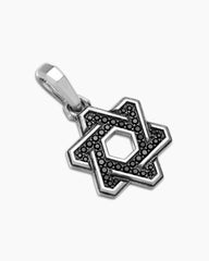 Deco Star of David Pendant in Sterling Silver with Black Diamonds, 19.5mm